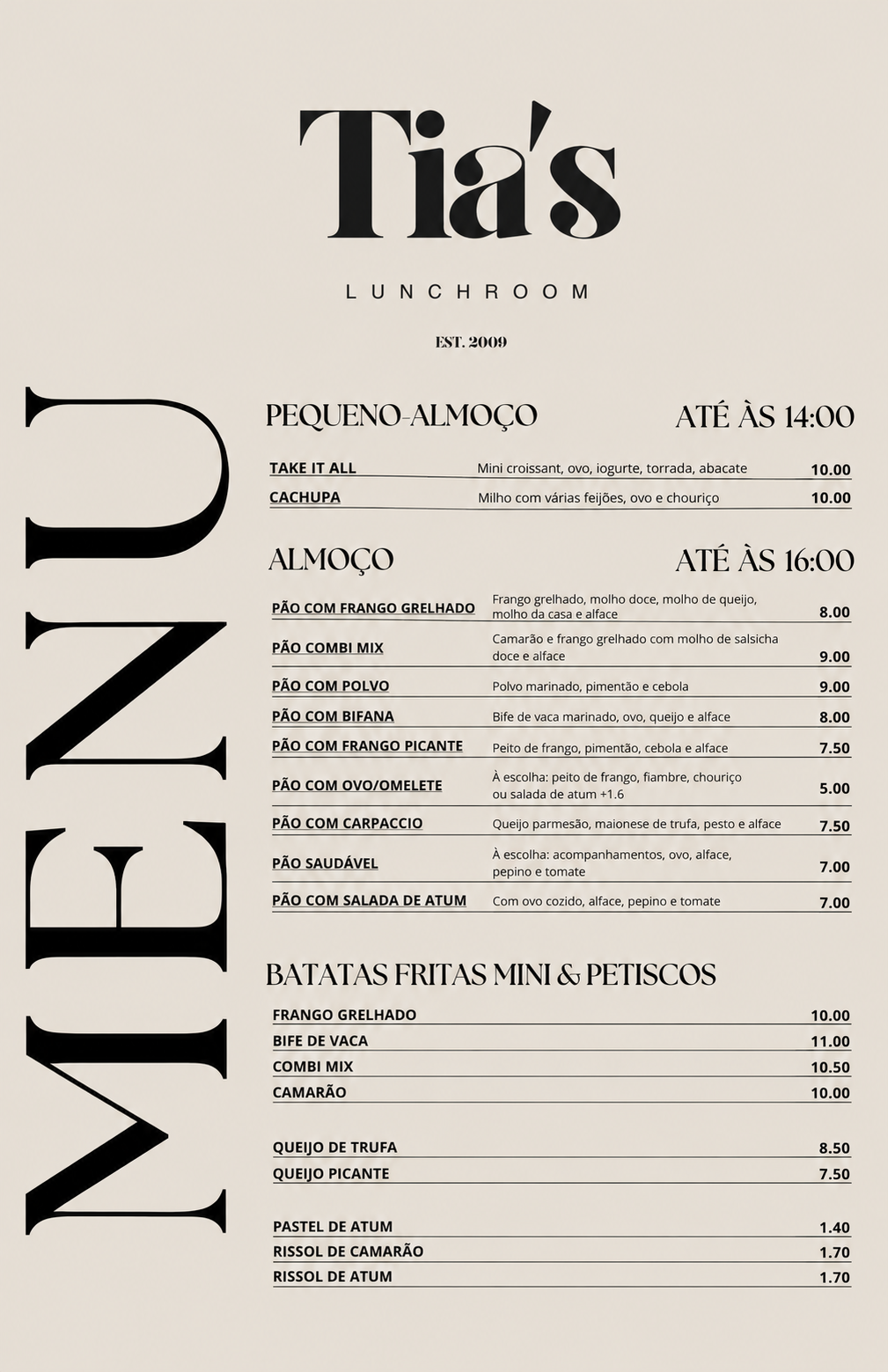 LUNCHKAART van Tia's Lunchroom